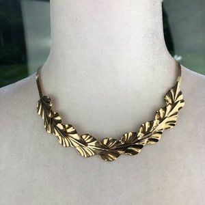 Boutique Gold Tone Leaf and Snake Chain Statement Necklace Glamcore Chunky